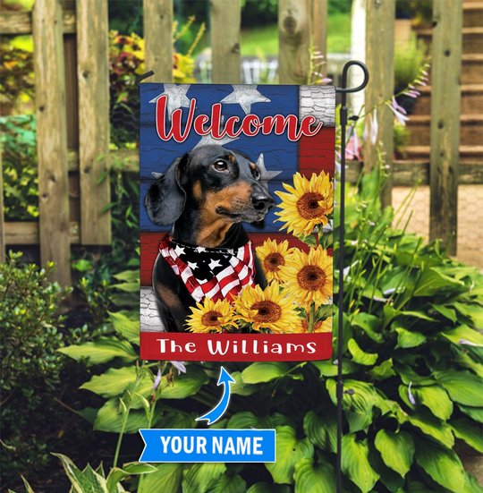 DIF12007- Black Dachshund Personalized Flag