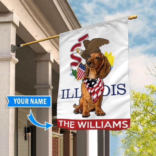 DIFDS1005-Dachshund Illinois Personalized Flag