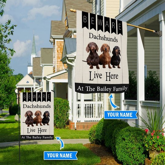 BIF2311 Beware Dachshunds Live here Personalized Flag
