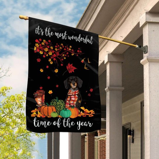 BIF20072902 Black Dachshund It Is The Most Time Of The Year Flag
