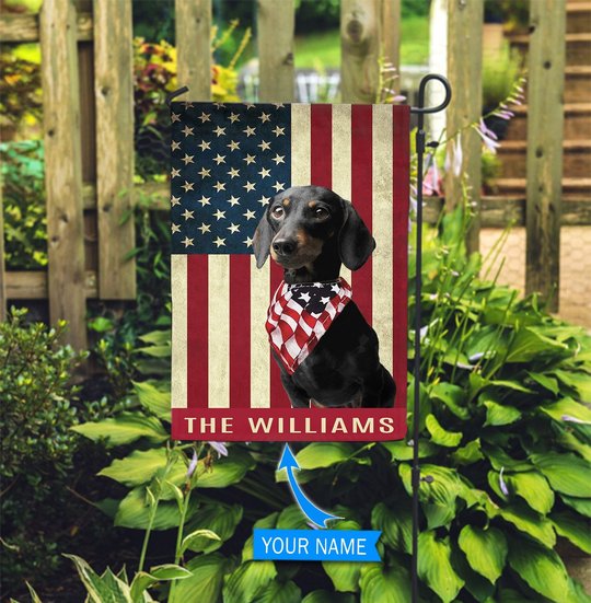 BIF1329 short hair black and tan dachshund Personalized Flag