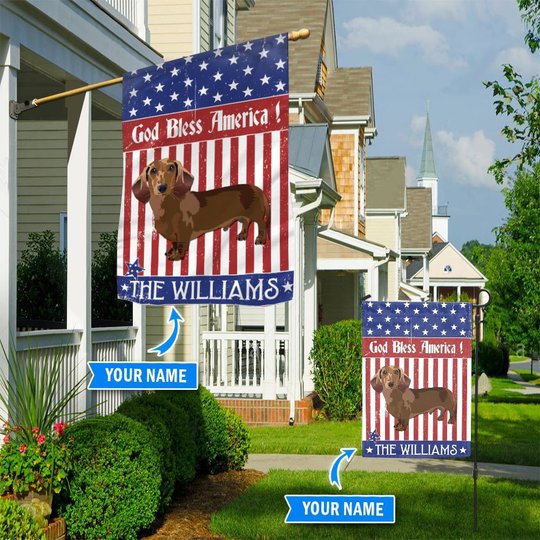 CHFD3016 Dachshund God Bless America Personalized Flag