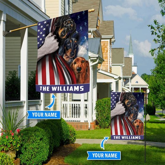 HUFDOG1003 Dachshund Personalized Flag