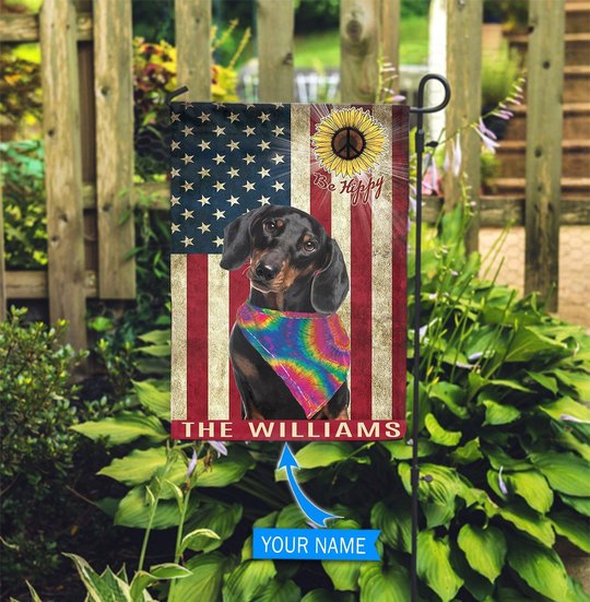 MHFCHO111 Black Dachshund Hippie Personalized Flag
