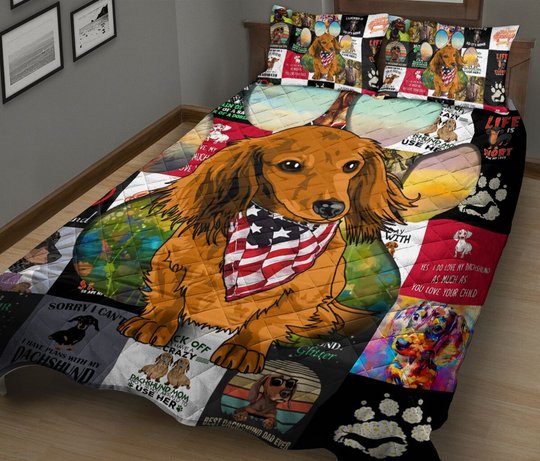 TUE4101 Dachshund Quilt Bed Set