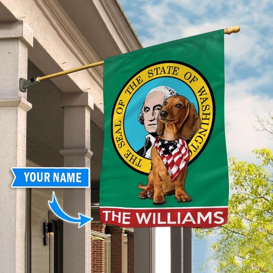 DIFDS1011-Dachshund Washington Personalized Flag
