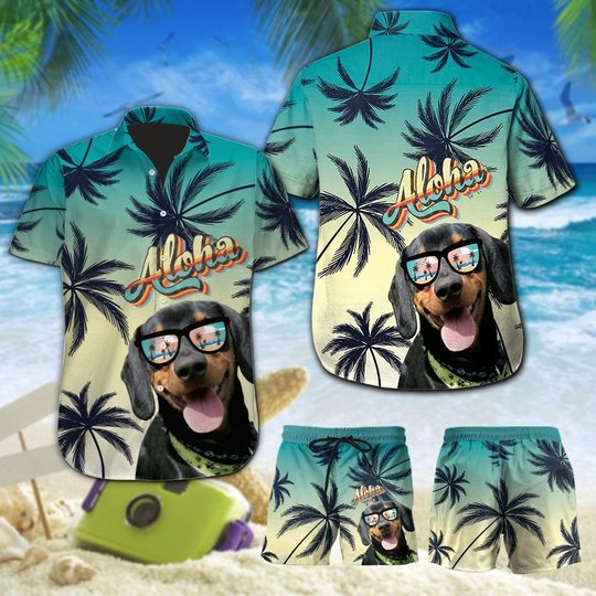 MHTCHO1103 - MHOCHO1103 Black Dachshund Aloha Hawaii Set