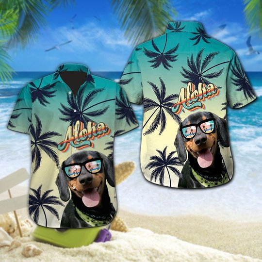 MHTCHO1103 - MHOCHO1103 Black Dachshund Aloha Hawaii Set