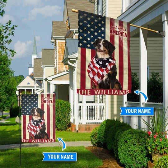 THF0162 Bernese Mountain God Bless America Personalized Flag