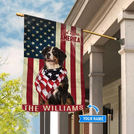 THF0162 Bernese Mountain God Bless America Personalized Flag