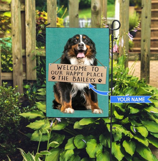 THF20072903 Bernese Mountain Dog-Welcome to our happy place Personalized Flag