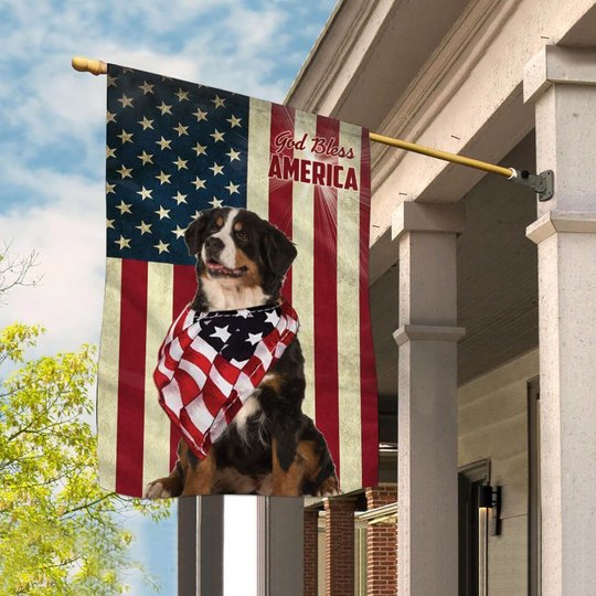 THF0117 Bernese Mountain Dog God Bless House Flag