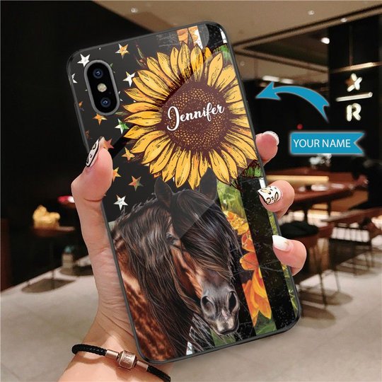 TUP0103 Horse Personalized Glass Phone Case