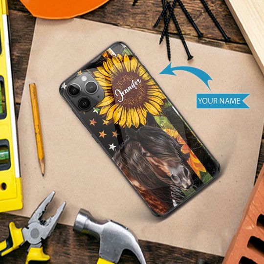 TUP0103 Horse Personalized Glass Phone Case
