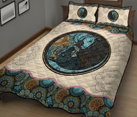 THE5056 Yin Yang dog horse Quilt Bed Set