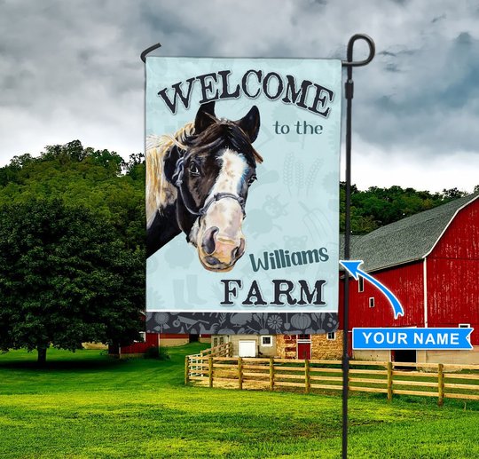 THF20072005 Horse - Welcome To The Farm Personalized Flag