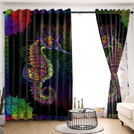 DIWA005-seahorses 2 WINDOW CURTAINS