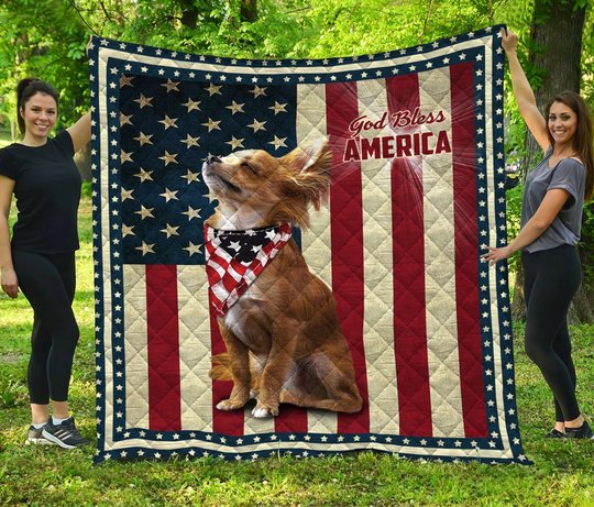Chihuahua God Bless America Quilt Bed Set & Quilt Blanket