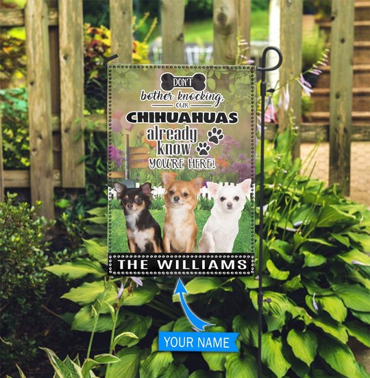 BIF1428 Chihuahuas Don't bother knocking Personalized Flag