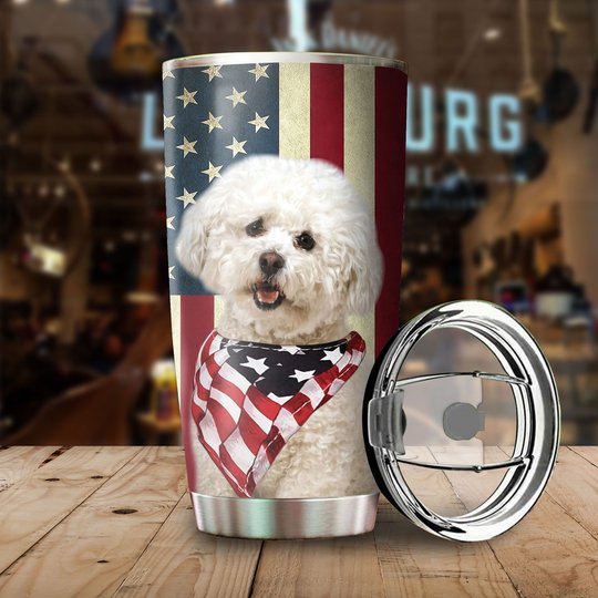 THU0168 Bichon Frisé God Bless America Personalized Stainless Steel Tumbler