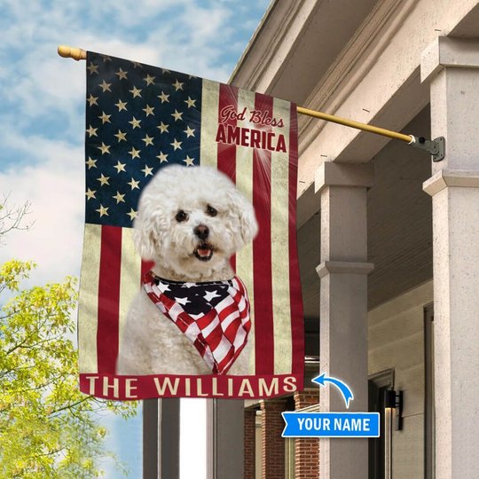 THF0163 Bichon Frisé God Bless America Personalized Flag
