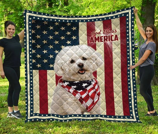Bichon Frisé God Bless America Quilt Bed Set & Quilt Blanket