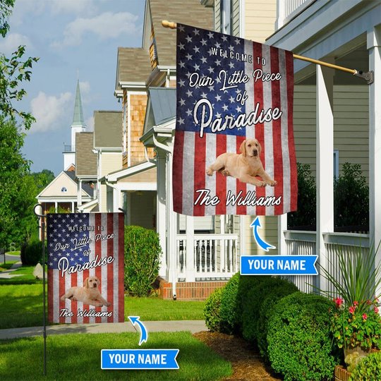 BIF20070905 Yellow Labrador Retriever Welcome To Our Paradise Personalized Flag