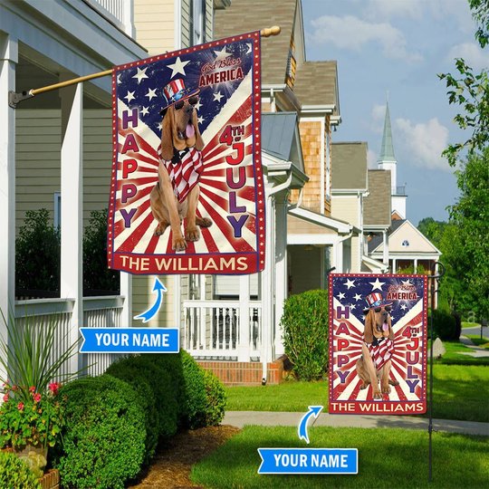 DIF6014-bloodhound God bless america - 4th of july Personalized Flag