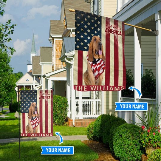 THF0209 Bloodhound God Bless America Personalized Flag