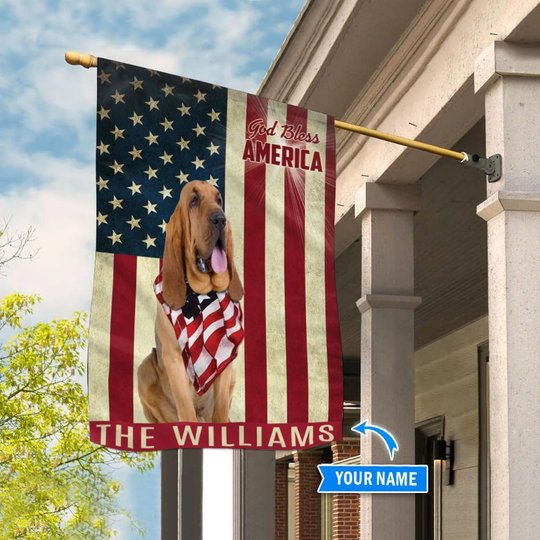 THF0209 Bloodhound God Bless America Personalized Flag