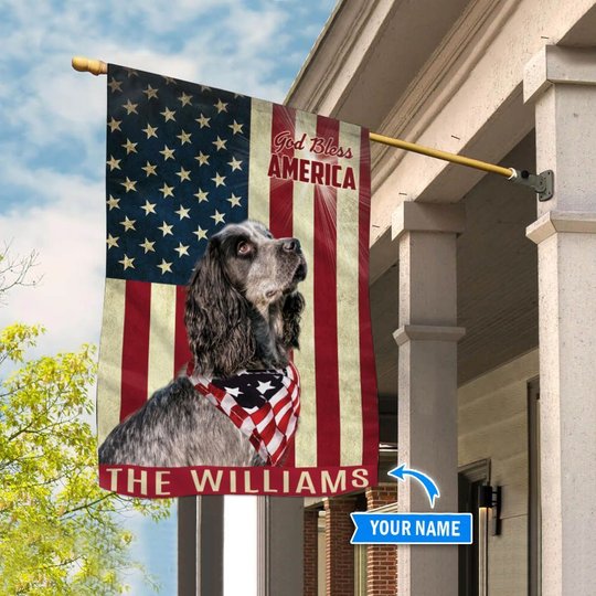 THF0182 English Cocker Spaniel God Bless America Personalized Flag