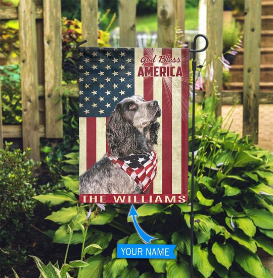 THF0182 English Cocker Spaniel God Bless America Personalized Flag
