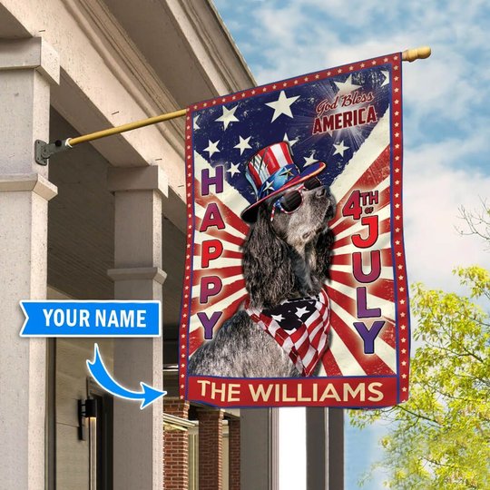 DIF6017-English Cocker Spaniel God bless america - 4th of july Personalized Flag