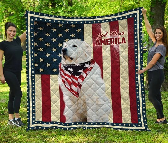 Great Pyrenees God Bless America Quilt Bed Set & Quilt Blanket
