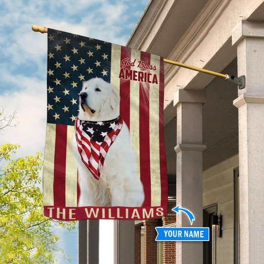 THF0172 Great Pyrenees God Bless America Personalized Flag