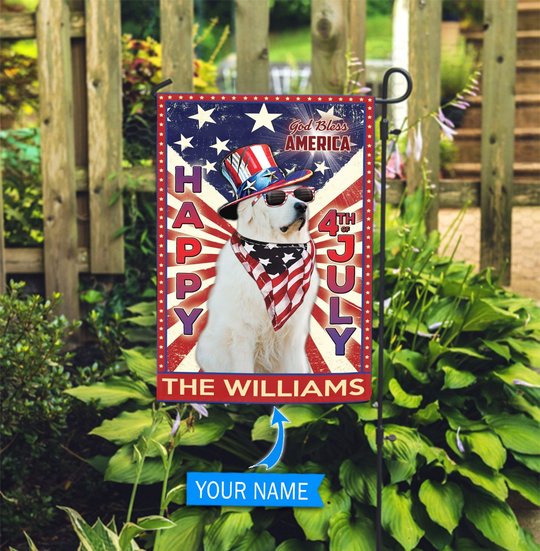 DIF6020-Great Pyrenees God bless america - 4th of july Personalized Flag