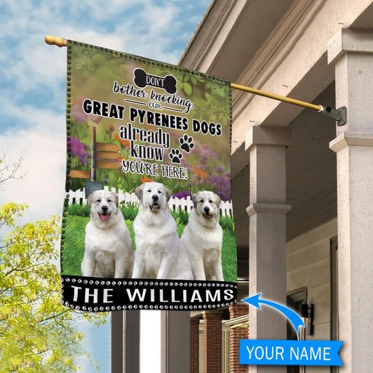 BIF1416 Great Pyrenees Don't bother knocking Personalized Flag