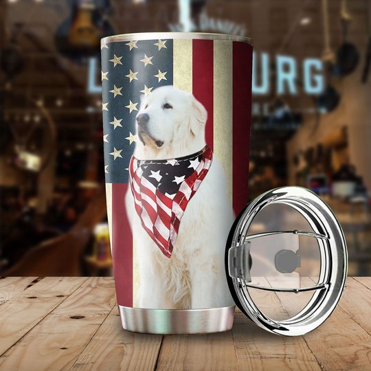 THU0177 Great Pyrenees God Bless America Personalized Stainless Steel Tumbler