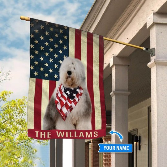 THF0293 Old English Sheepdog Personalized Flag