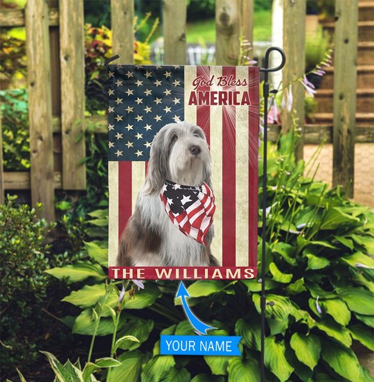 THF0227 Old English Sheepdog God Bless America Personalized Flag