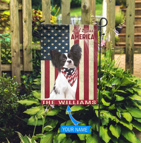 THF0191 Papillon God Bless America Personalized Flag