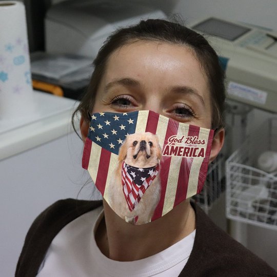 THM20072426 Pekingese God Bless Face Mask