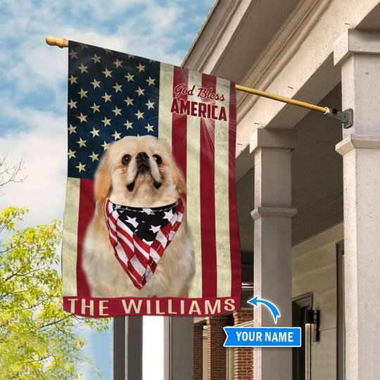 THF0192 Pekingese God Bless America Personalized Flag