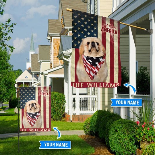 THF0192 Pekingese God Bless America Personalized Flag