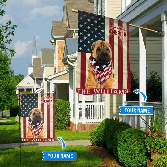 THF0195 Shar Pei God Bless America Personalized Flag