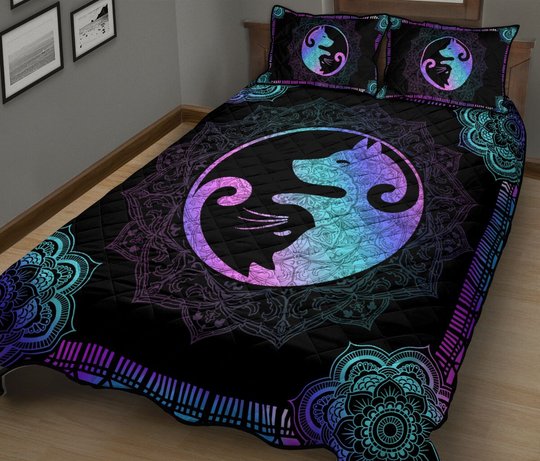THE5061 Yin Yang dog cat Quilt Bed Set
