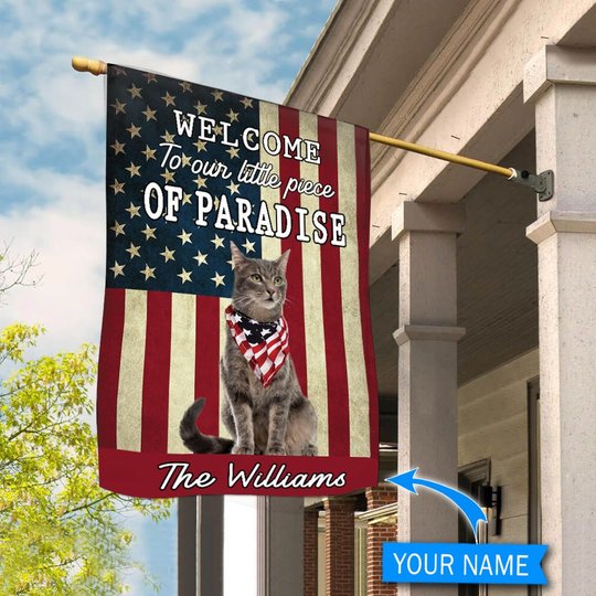 BIF20071319 Cat Welcome To Our Paradise Personalized Flag