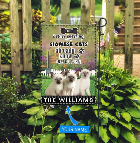 BIF1418 Siamese cat Don't bother knocking Personalized Flag