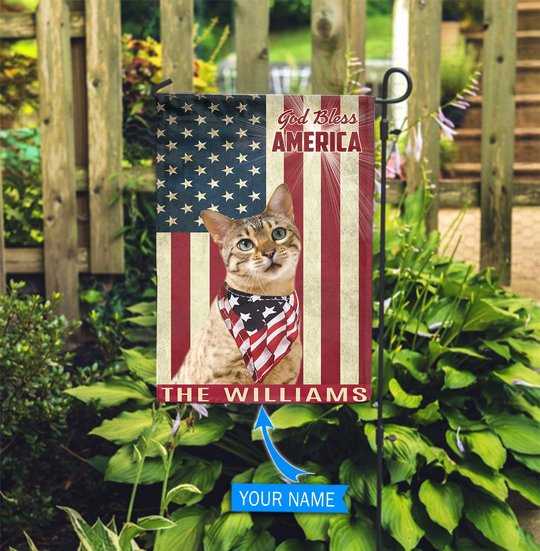 THF0245 Bengal Cat God Bless America Personalized Flag