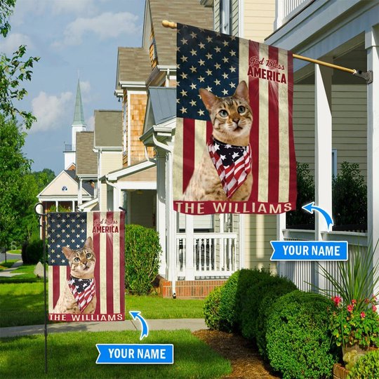 THF0245 Bengal Cat God Bless America Personalized Flag